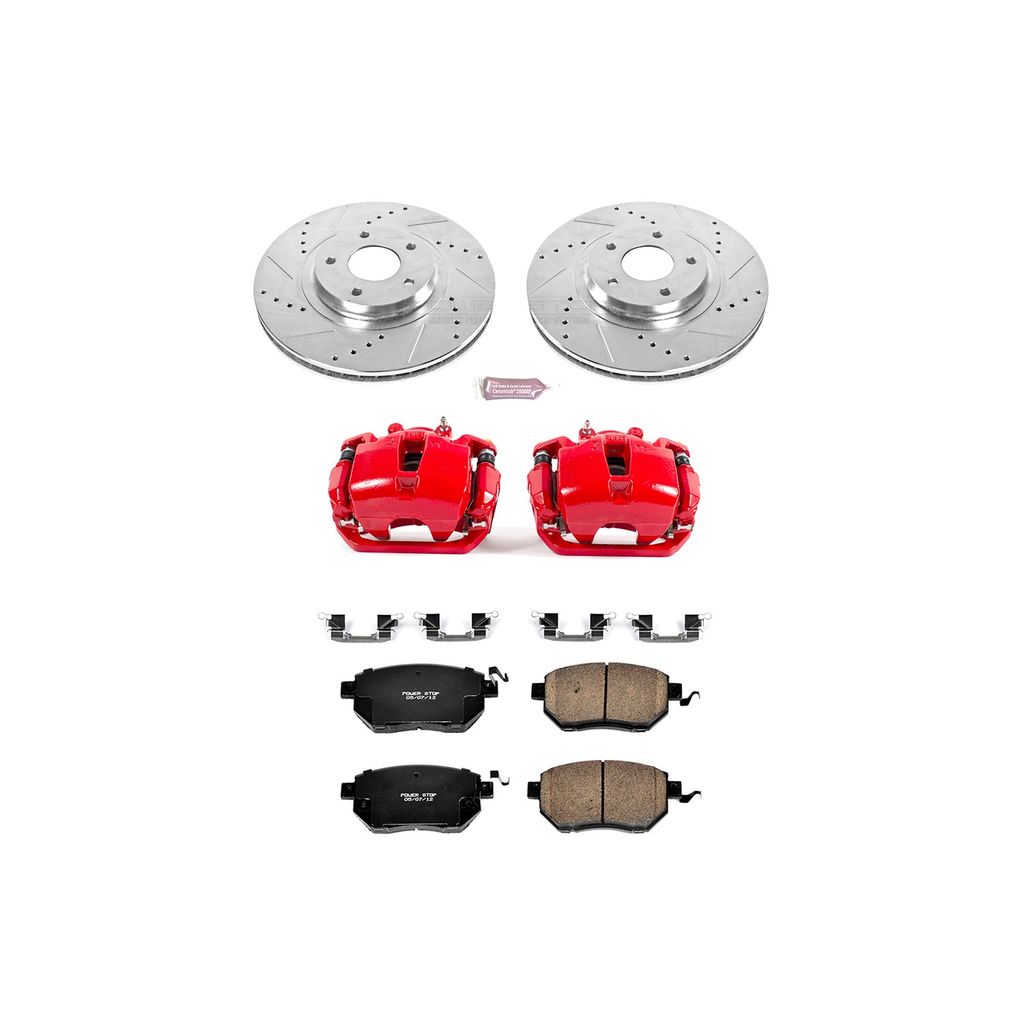 PowerStop KC091B - Z23 Drilled and Slotted Brake Pad, Rotor, and Caliper Kit