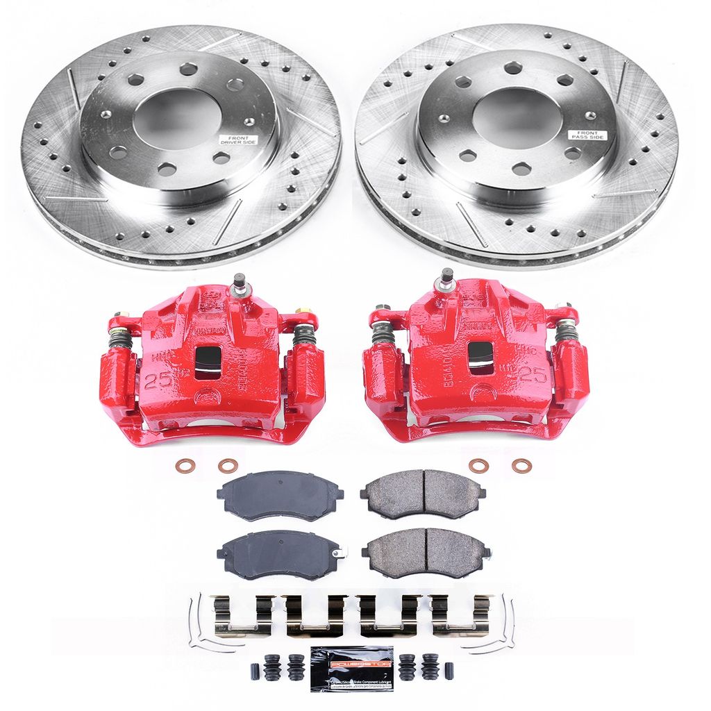 PowerStop KC1087B - Z23 Drilled and Slotted Brake Pad, Rotor, and Caliper Kit