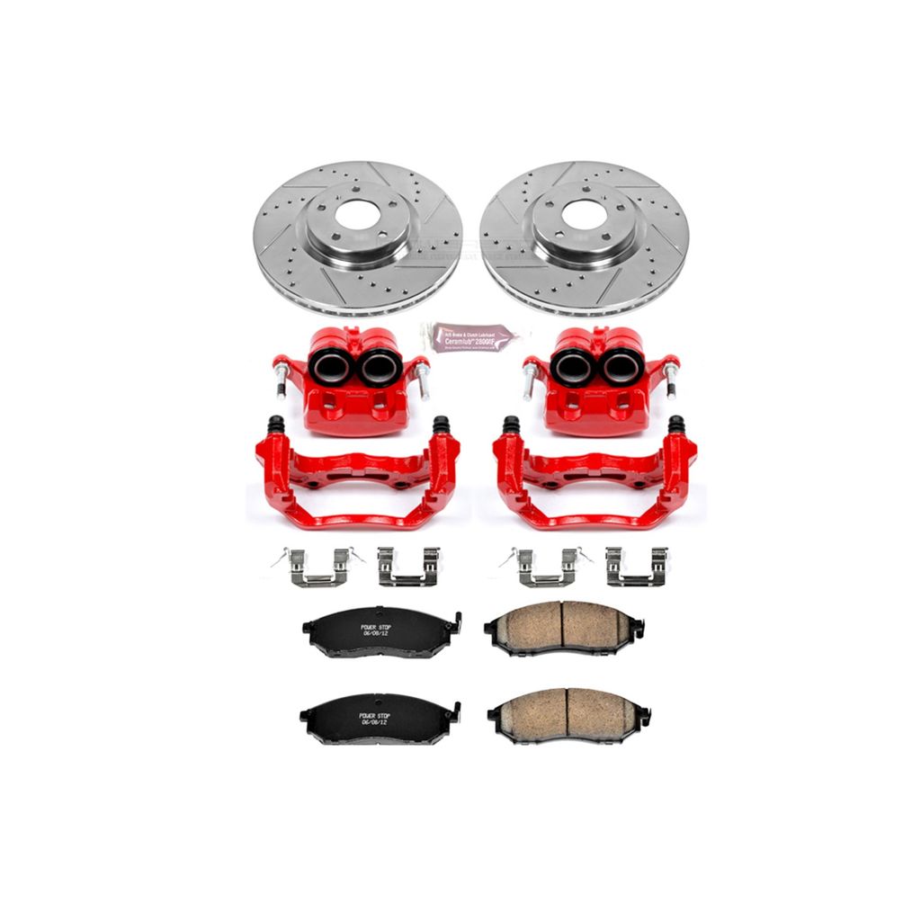 PowerStop KC112A - Z23 Drilled and Slotted Brake Pad, Rotor, and Caliper Kit