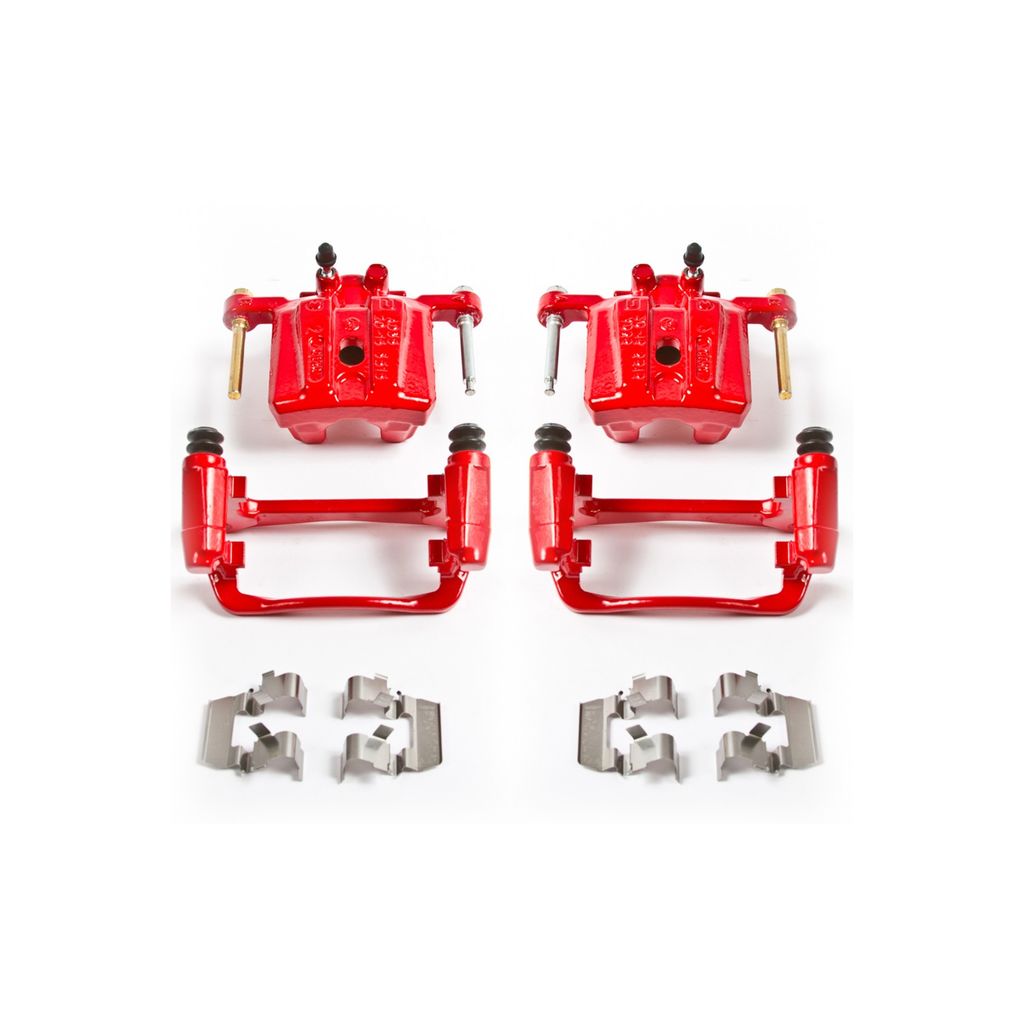 PowerStop S3492 - Disc Brake Caliper Set, Red, Powdercoated with Bracket