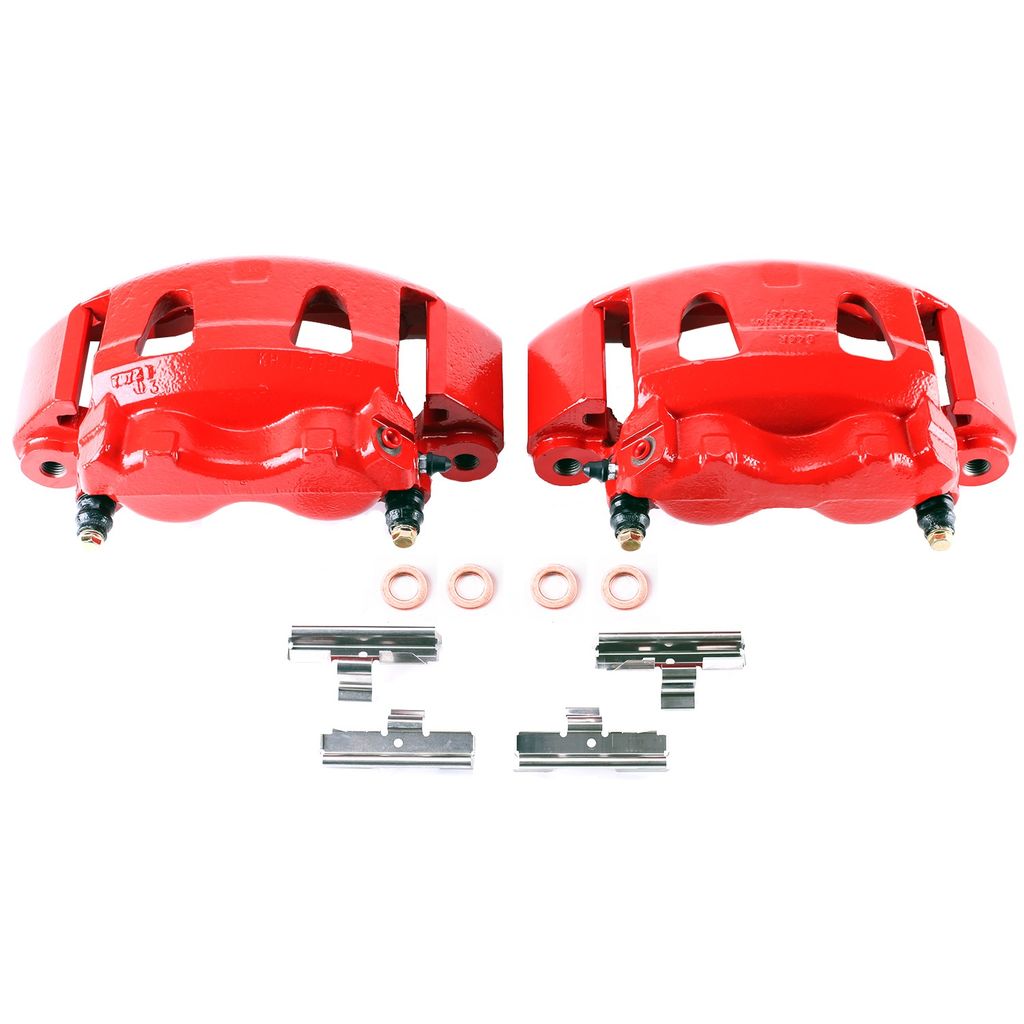 PowerStop S4614 - Disc Brake Caliper Set, Red, Powdercoated with Bracket