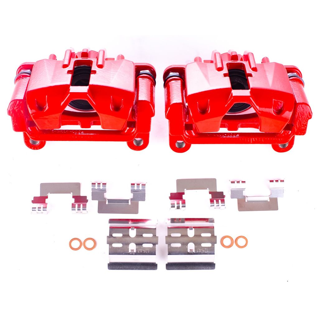 PowerStop S5036 - Disc Brake Caliper Set, Red, Powdercoated with Bracket