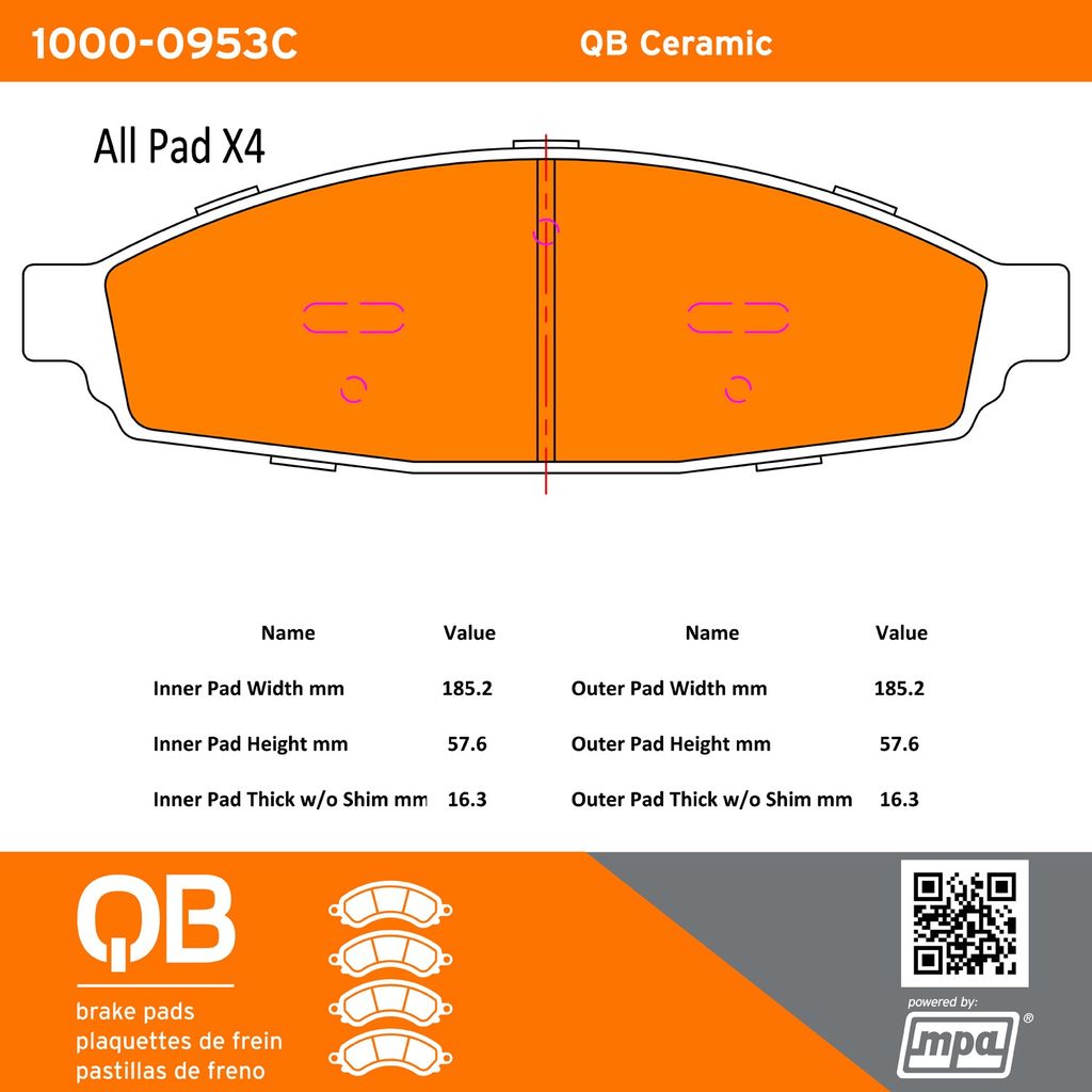 Quality-Built 1000-0953C - QB Ceramic Brake Pad Set