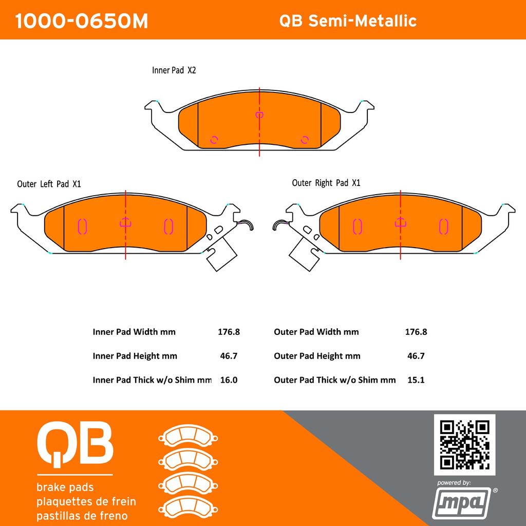 Quality-Built 1000-0650M - QB Semi-Metallic Brake Pad Set