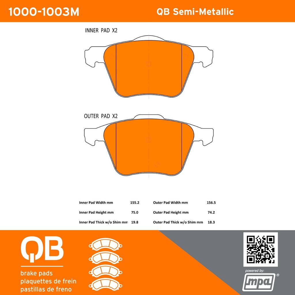 Quality-Built 1000-1003M - QB Semi-Metallic Brake Pad Set