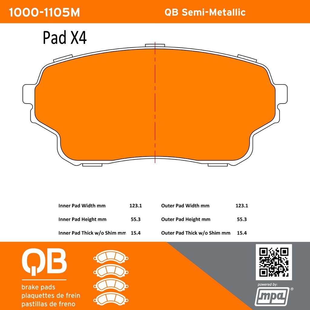 Quality-Built 1000-1105M - QB Semi-Metallic Brake Pad Set