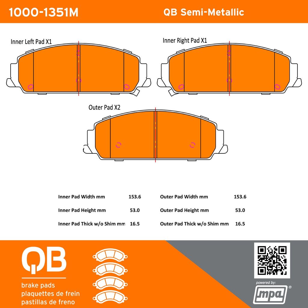 Quality-Built 1000-1351M - QB Semi-Metallic Brake Pad Set