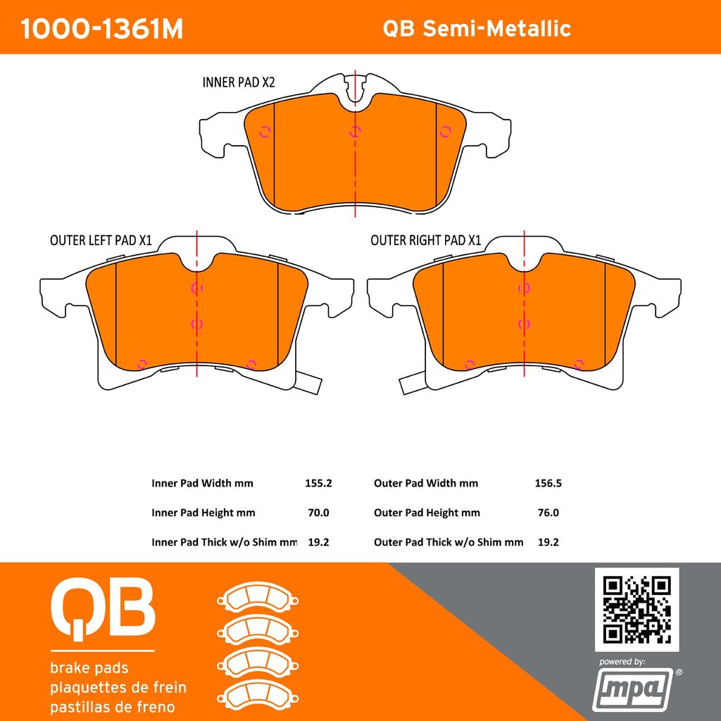 Quality-Built 1000-1361M - QB Semi-Metallic Brake Pad Set