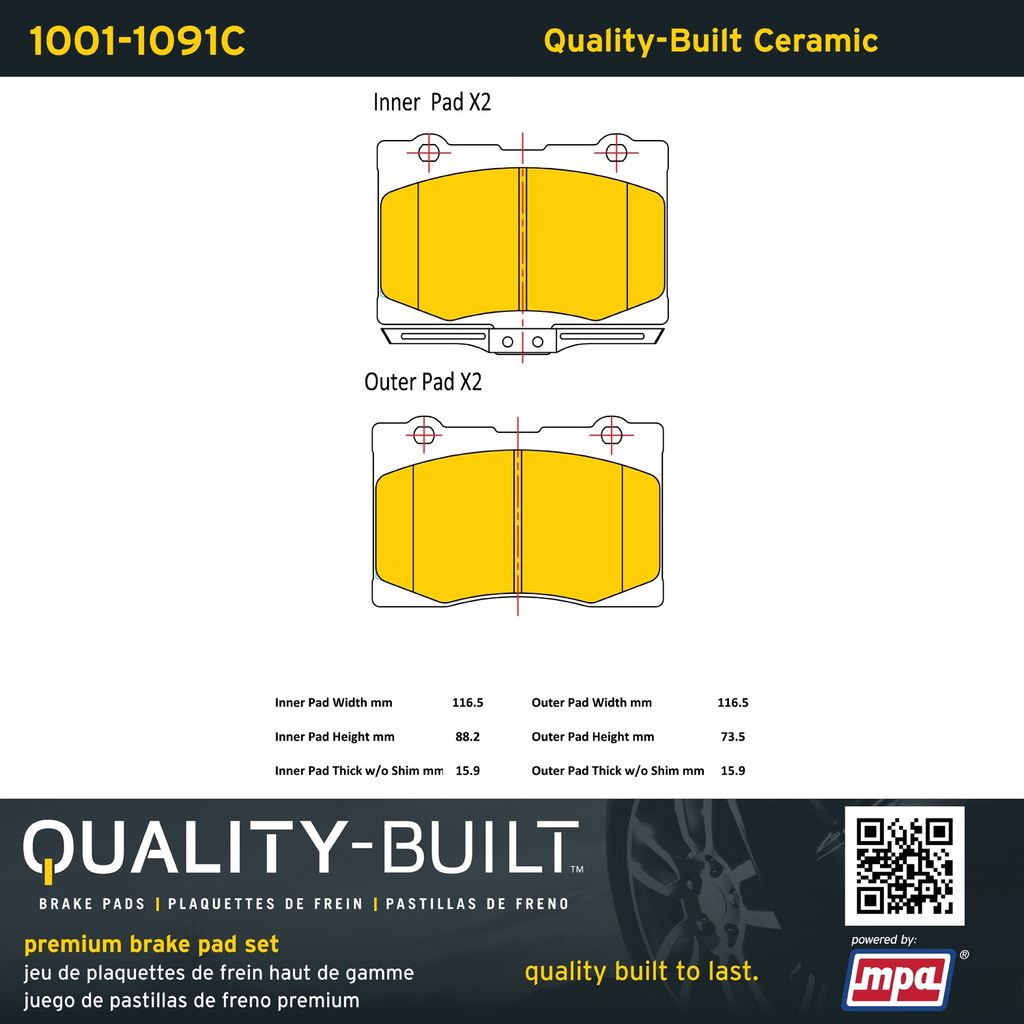 Quality-Built 1001-1091C - Premium Ceramic Brake Pad Set