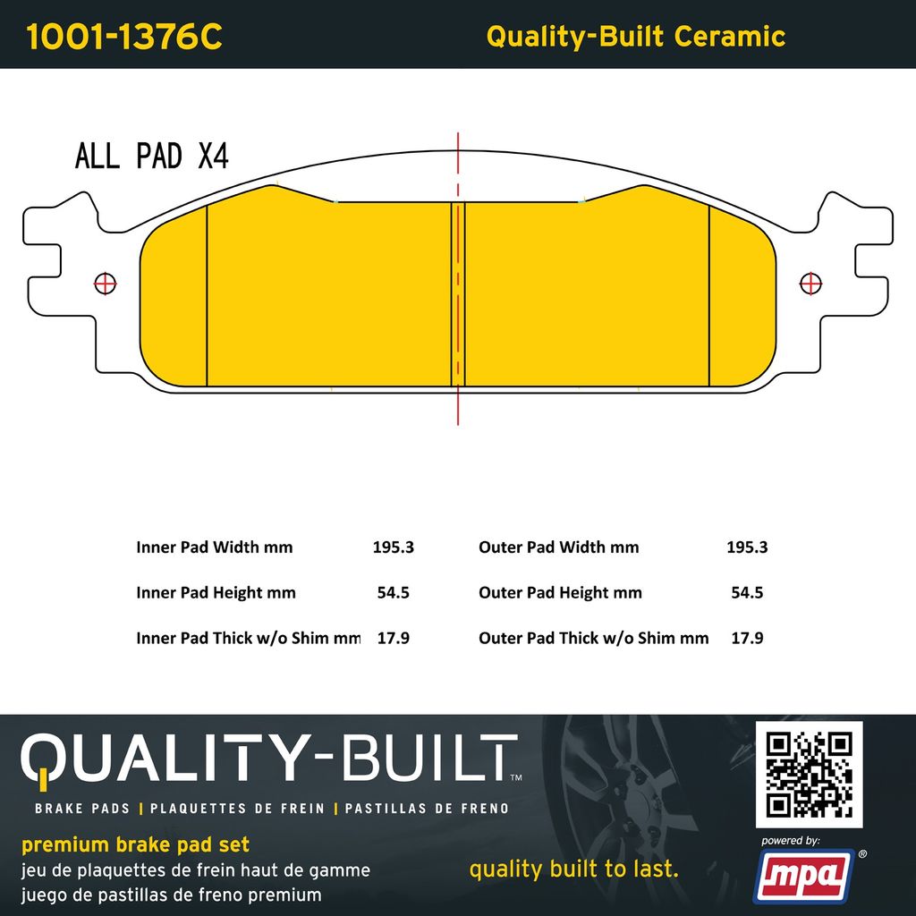 Quality-Built 1001-1376C - Premium Ceramic Brake Pad Set