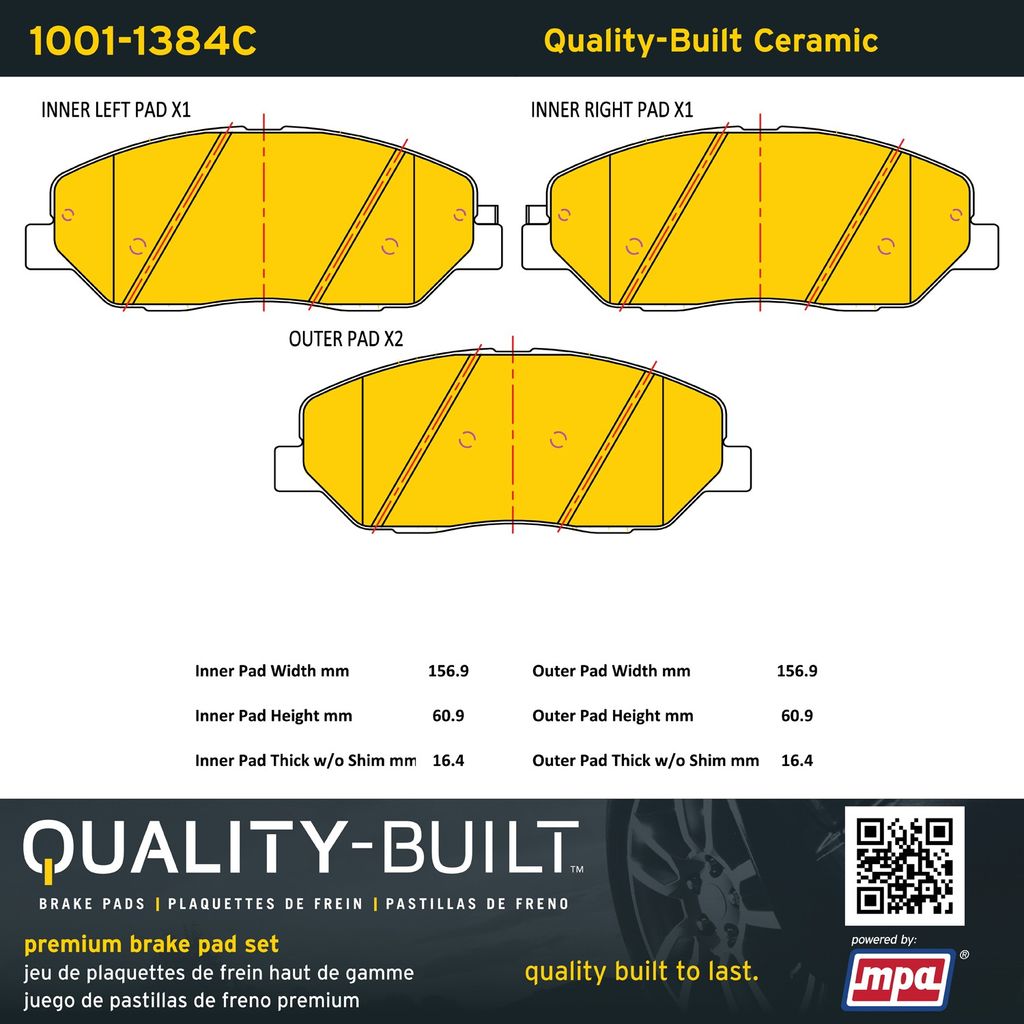 Quality-Built 1001-1384C - Premium Ceramic Brake Pad Set