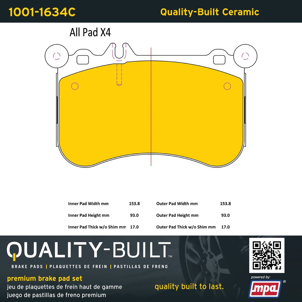 Quality-Built 1001-1634C - Premium Ceramic Brake Pad Set