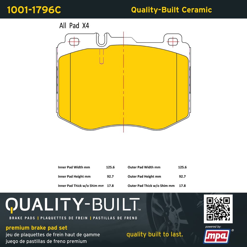 Quality-Built 1001-1796C - Premium Ceramic Brake Pad Set