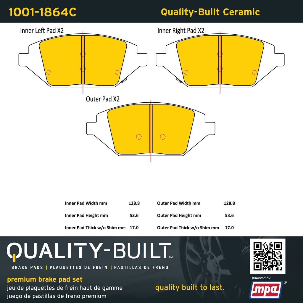 Quality-Built 1001-1864C - Premium Ceramic Brake Pad Set