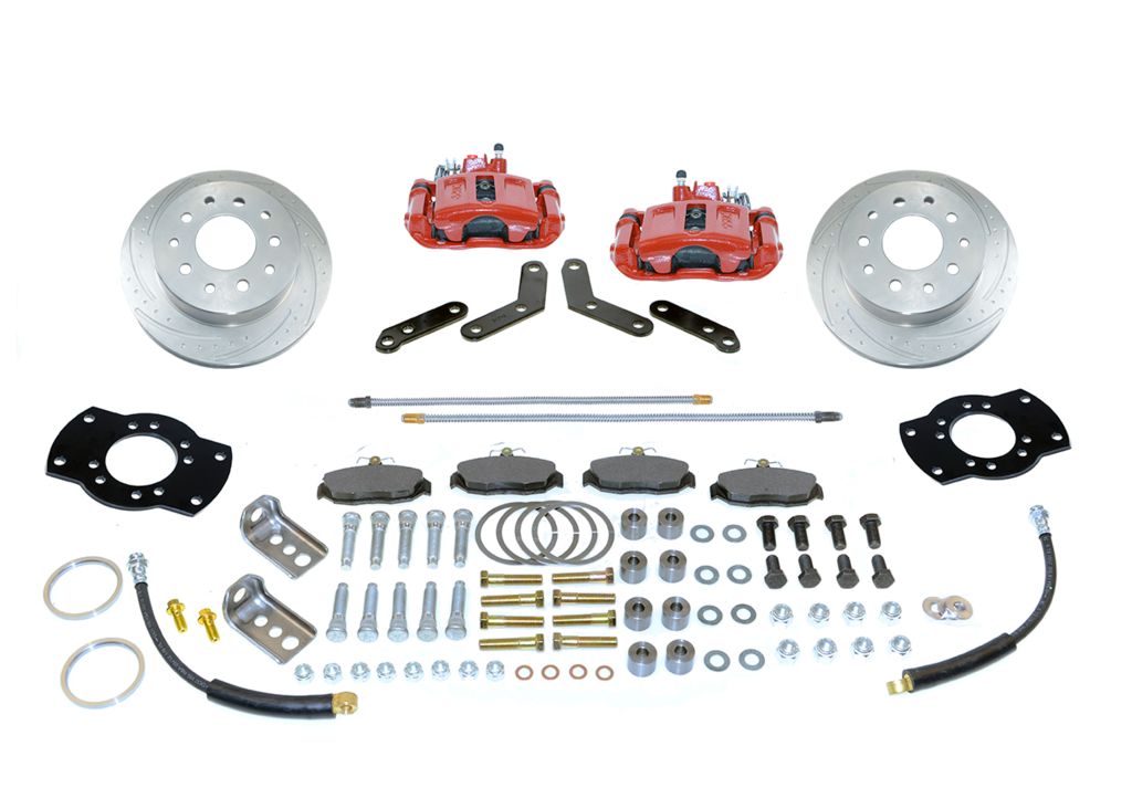 SSBC-USA A117R-DS - Rear Drum to Disc Brake Conversion Kit with built-in parking brake assembly, red, w/ performance rotor upgrade