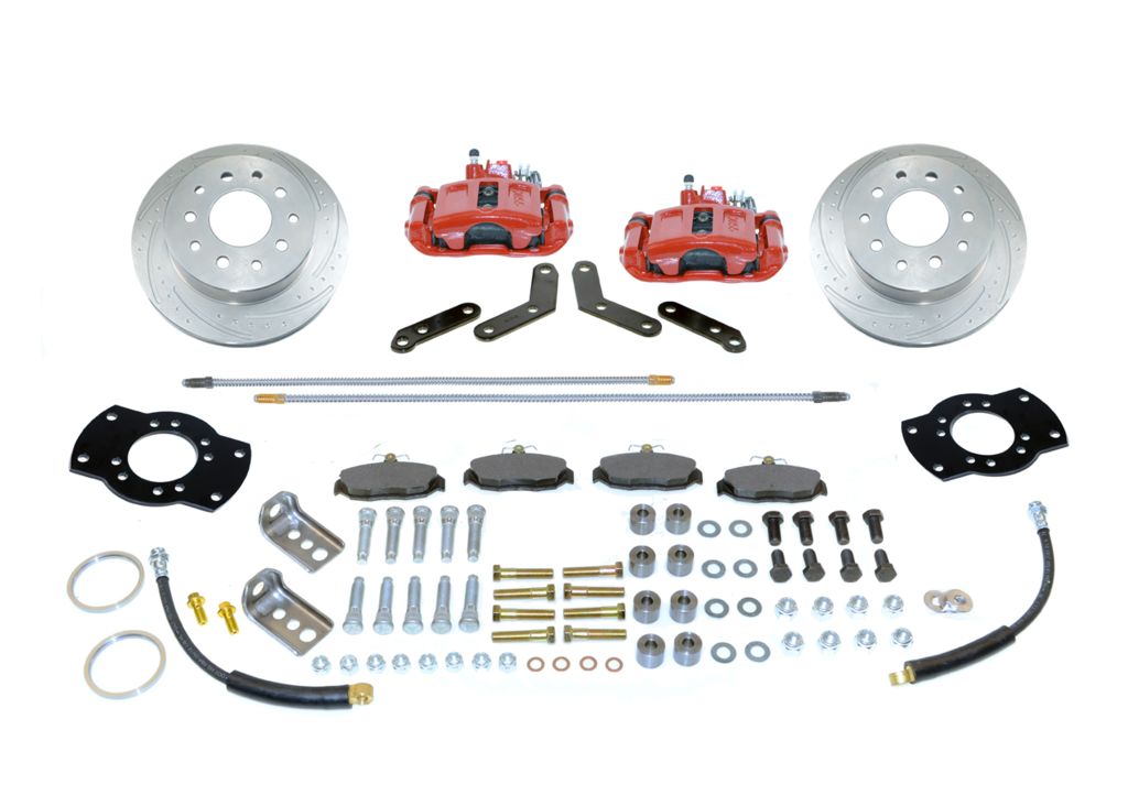 SSBC-USA A126-1R-DS - Rear Disc Brake Conversion Kit with built-in parking brake assembly, red, w/ performance rotor upgrade