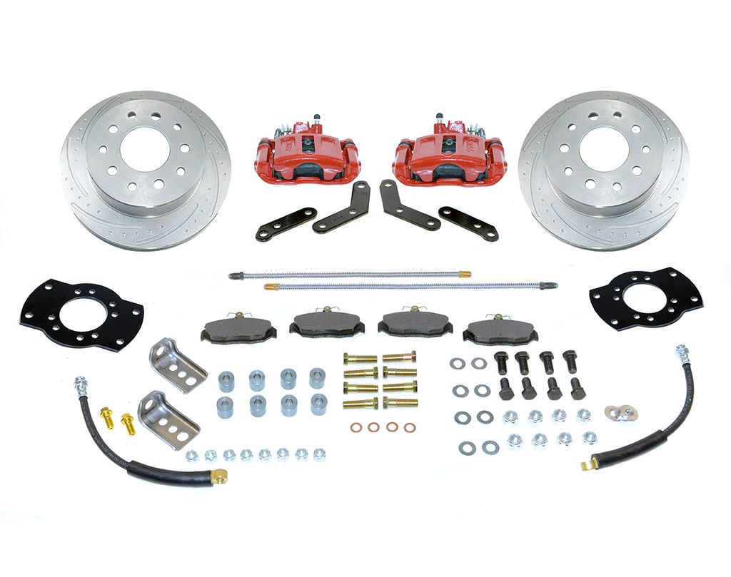 SSBC-USA A158-1R-DS - Rear Disc Brake Conversion Kit with built-in parking brake assembly, red, w/ performance rotor upgrade