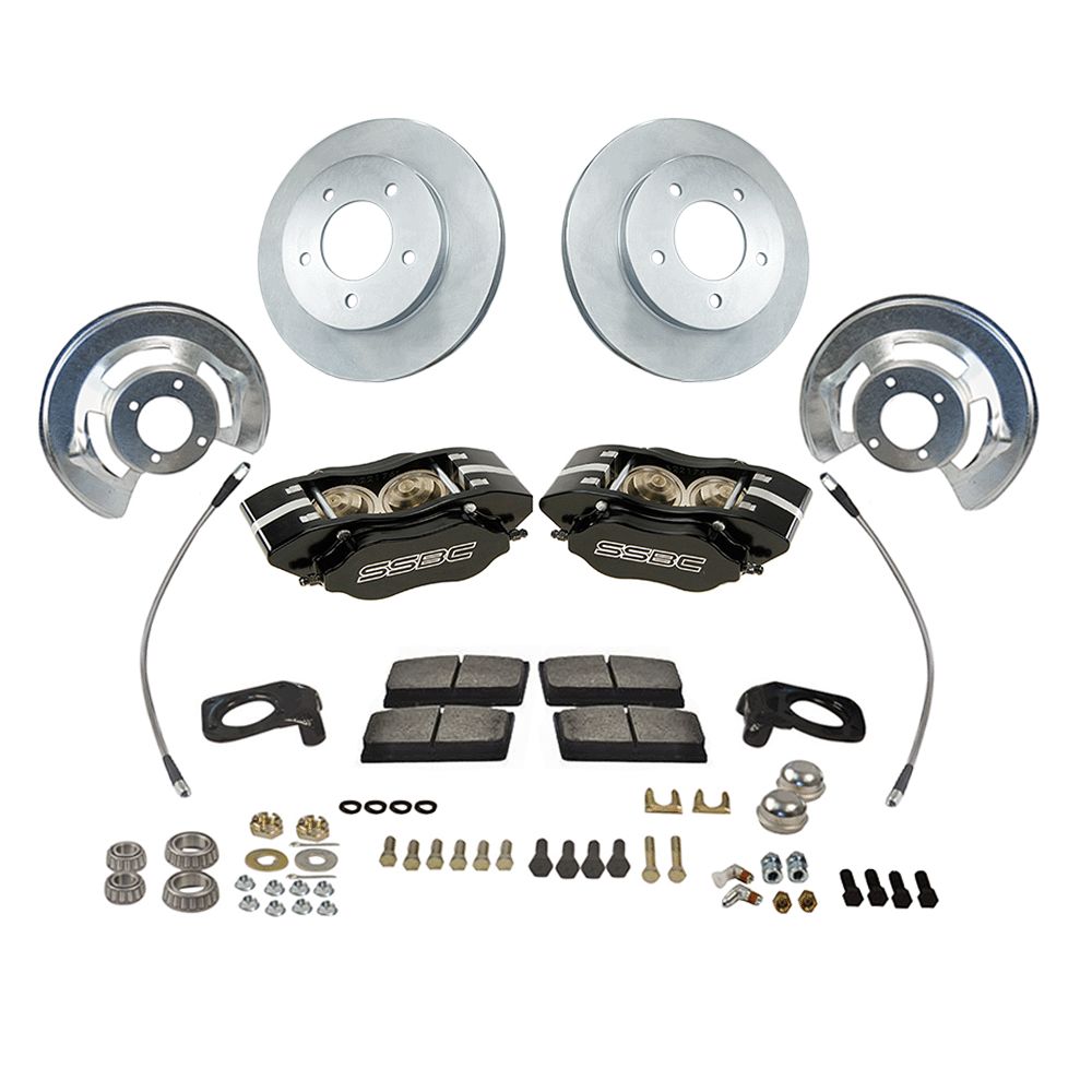 SSBC-USA W120-22BK - American Made Comp S 4-Piston Billet Aluminum Front Drum to Disc Brake Conversion Kit w/ Rotors, Black