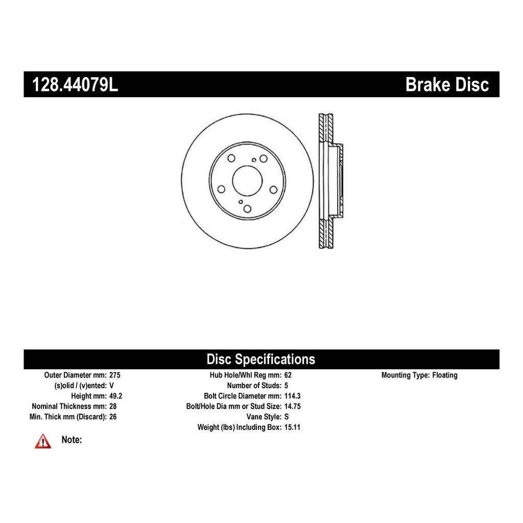 Stoptech 128.44079L - Sport Cross Drilled Brake Rotor