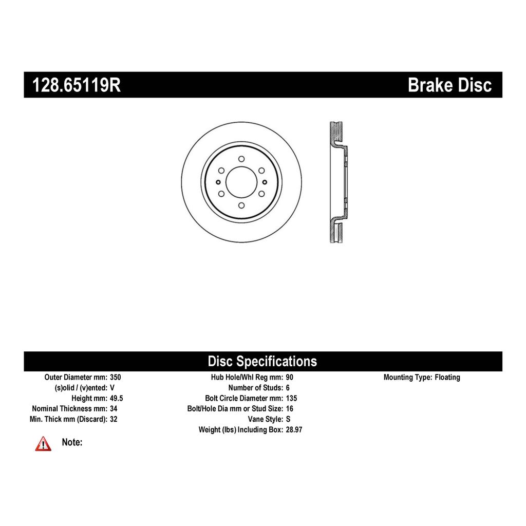 Stoptech 128.65119R - Sport Cross Drilled Brake Rotor