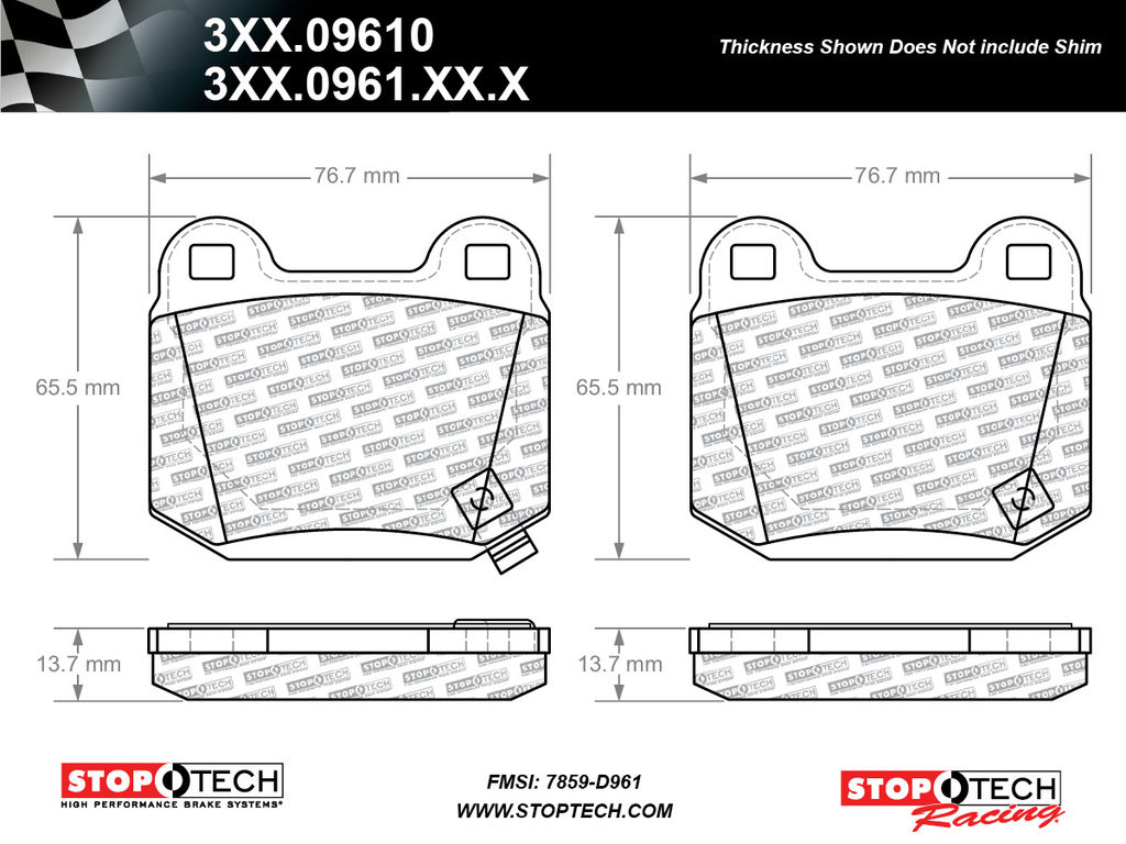 Stoptech 330.0961.15.0 - SR30 Race Disc Brake Pad Set, 2 Wheel Set