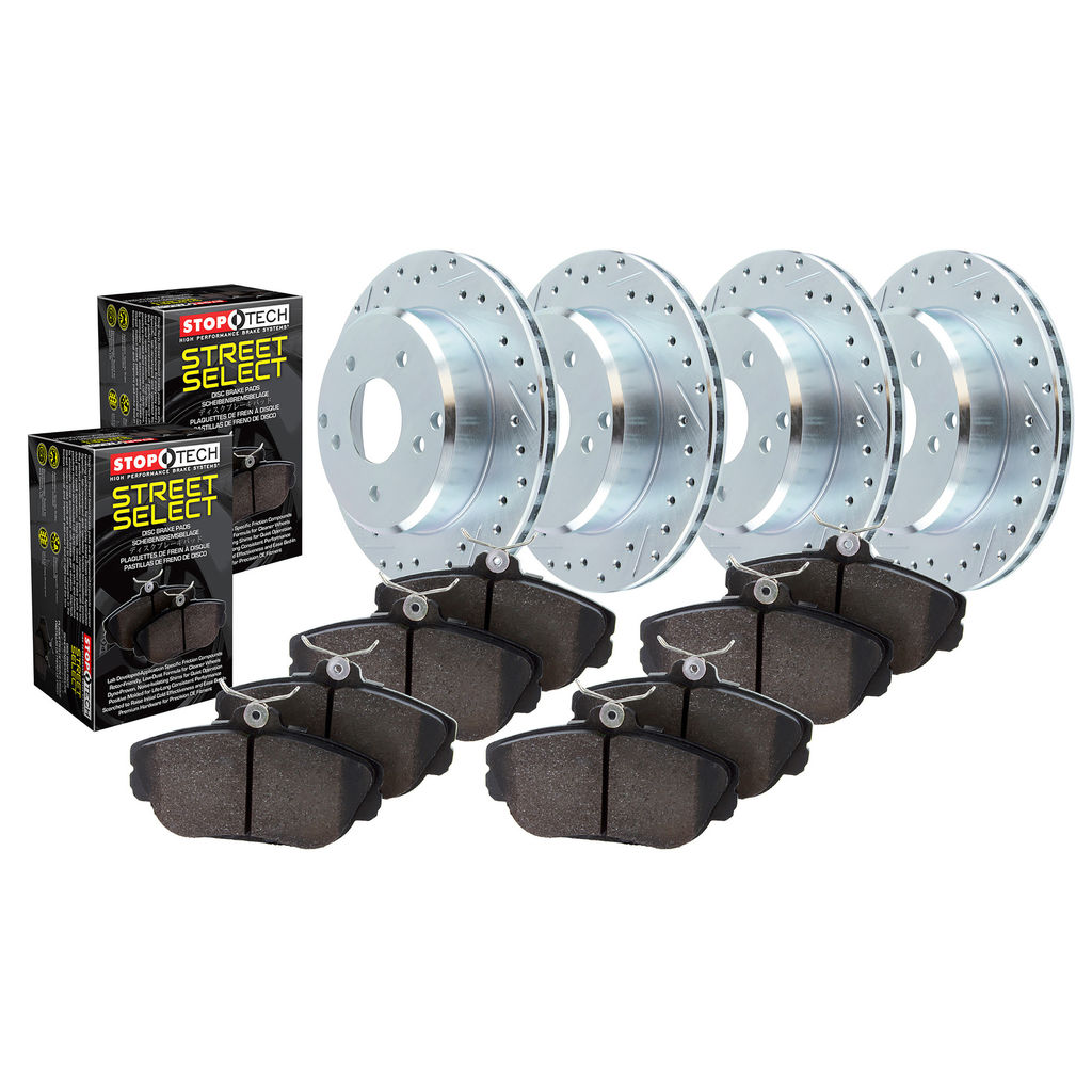 Stoptech 925.40061 - Select Sport Disc Brake Pad and Rotor Kit, Drilled and Slotted, 4-Wheel Set