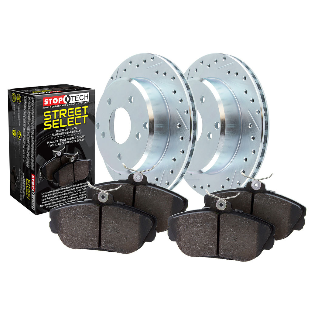 Stoptech 928.63013 - Select Sport Disc Brake Pad and Rotor Kit, Drilled and Slotted, 2-Wheel Set
