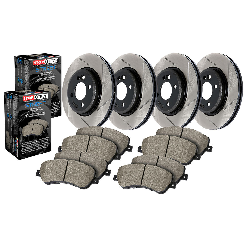 Stoptech 934.37015 - Street Disc Brake Rotor and Pad Kit, Slotted, 4-Wheel Set