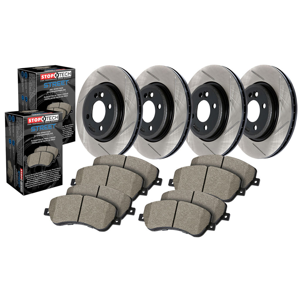 Stoptech 934.66018 - Street Disc Brake Rotor and Pad Kit, Slotted, 4-Wheel Set