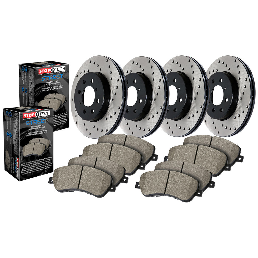 Stoptech 936.66015 - Street Disc Brake Rotor and Pad Kit, Drilled, 4-Wheel Set