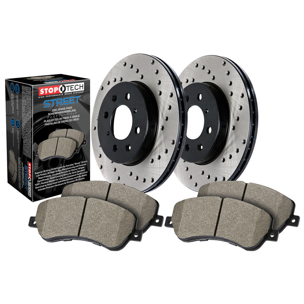 Stoptech 939.42005 - Street Disc Brake Rotor and Pad Kit, Drilled, 2-Wheel Set
