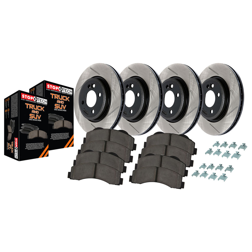 Stoptech 967.42087 - Disc Brake Pad and Rotor Kit, Slotted, 4-Wheel Set