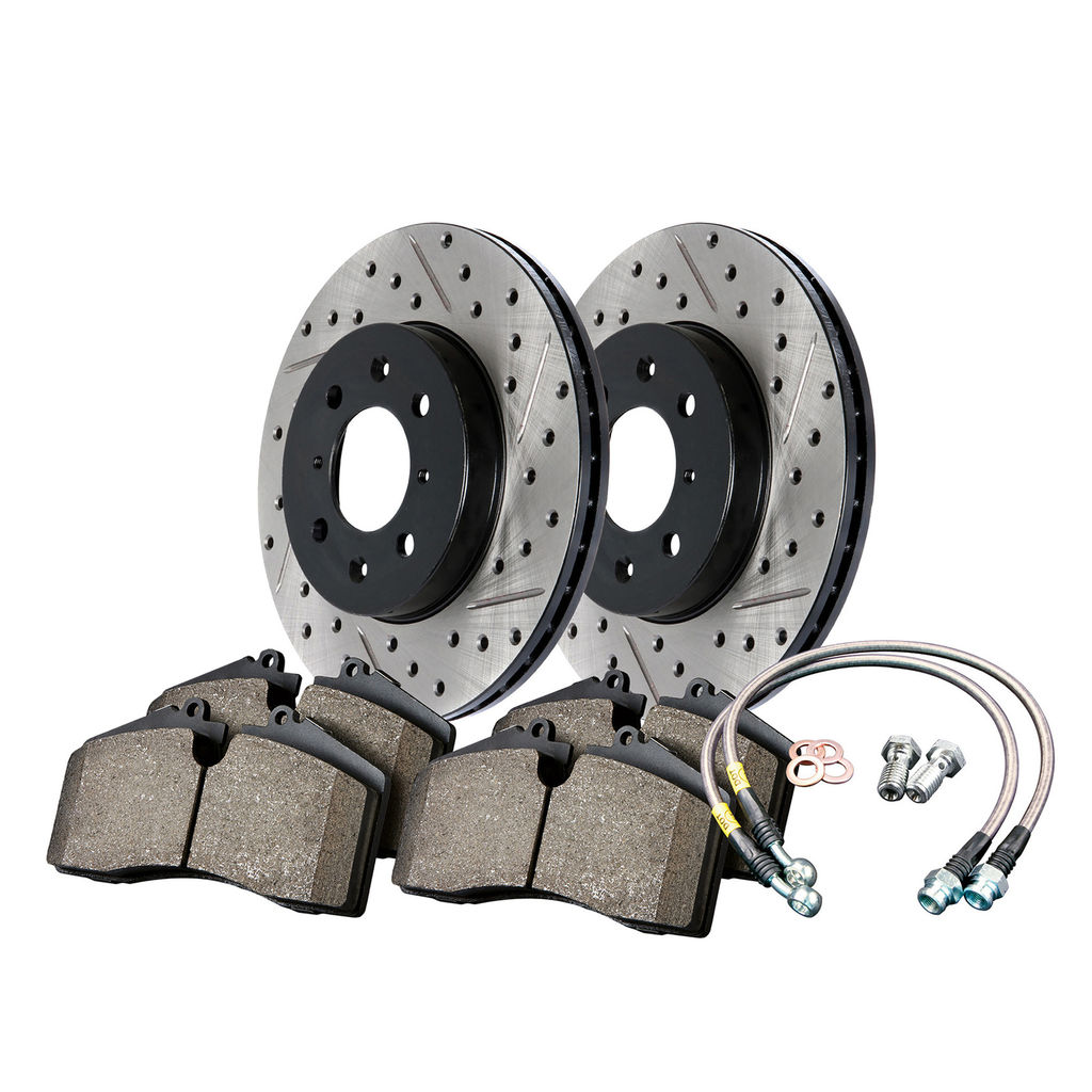 Stoptech 978.33021F - Sport Disc Brake Pad and Rotor Kit, Drilled and Slotted, 2-Wheel Set