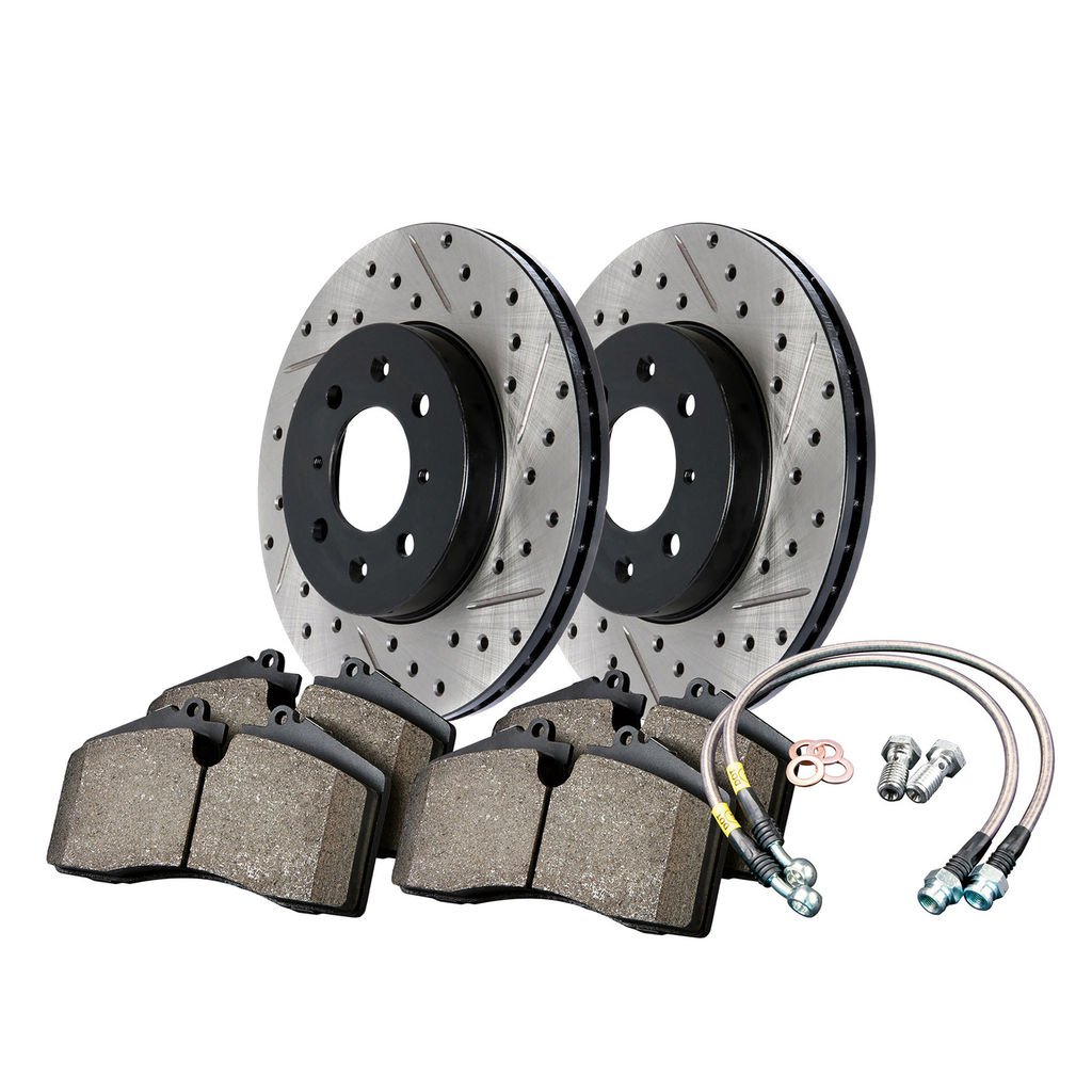 Stoptech 978.34006F - Sport Disc Brake Pad and Rotor Kit, Drilled and Slotted, 2-Wheel Set