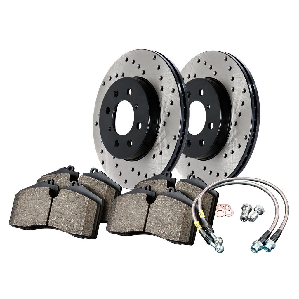 Stoptech 979.34038F - Sport Disc Brake Pad and Rotor Kit, Drilled, 2-Wheel Set