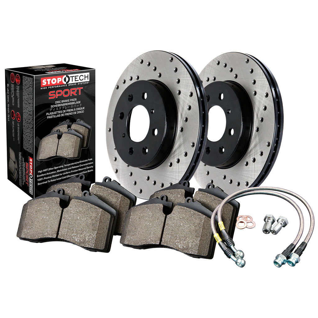 Stoptech 979.44029F - Sport Disc Brake Pad and Rotor Kit, Drilled, 2-Wheel Set