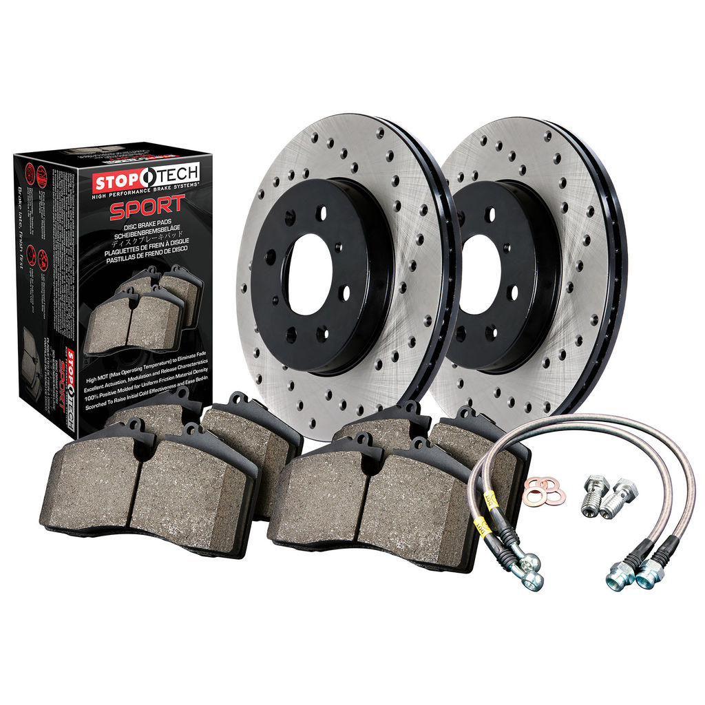 Stoptech 979.47018R - Sport Disc Brake Pad and Rotor Kit, Drilled, 2-Wheel Set