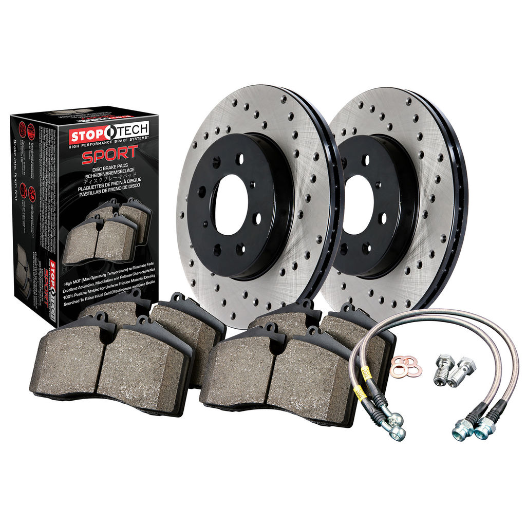 Stoptech 979.58003R - Sport Disc Brake Pad and Rotor Kit, Drilled, 2-Wheel Set