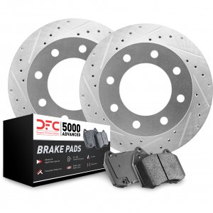 Dynamic Friction 2514-47187 - Front and Rear Brake Kit - Geoperformance Slotted Rotors with 5000 Advanced Brake Pads includes Drums