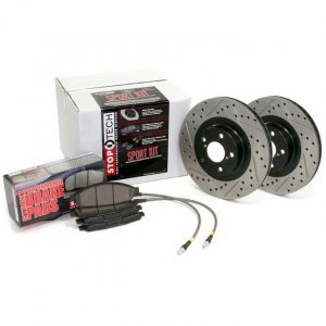 Stoptech 978.47024 - Front and Rear Sport Disc Brake Pad and Rotor Kit, Drilled and Slotted, 4-Wheel Set