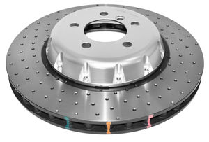 DBA DBA52286SLVXD - Front Drilled and Dimpled 5000 XD Clear Anodized 2 Piece Brake Rotor with Kangaroo Paw Vanes