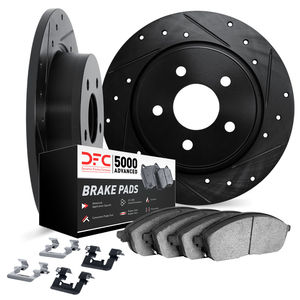 Dynamic Friction 8512-63035 - Rear Brake Kit - Black Zinc Coated Drilled and Slotted Rotors and 5000 Brake Pads with Hardware