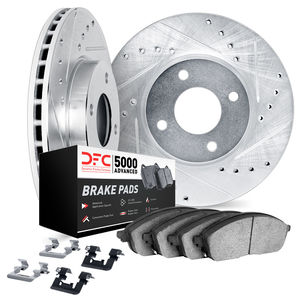 Dynamic Friction 7512-32000 - Front Brake Kit - Silver Zinc Coated Drilled and Slotted Rotors and 5000 Brake Pads with Hardware