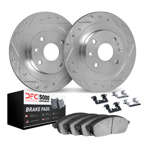 Dynamic Friction 7512-32002 - Rear Brake Kit - Silver Zinc Coated Drilled and Slotted Rotors and 5000 Brake Pads with Hardware
