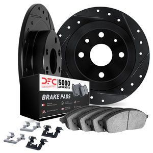 Dynamic Friction 8512-32003 - Rear Brake Kit - Black Zinc Coated Drilled and Slotted Rotors and 5000 Brake Pads with Hardware