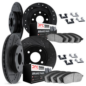 Dynamic Friction 8514-32000 - Front and Rear Brake Kit - Black Zinc Coated Drilled and Slotted Rotors and 5000 Brake Pads with Hardware