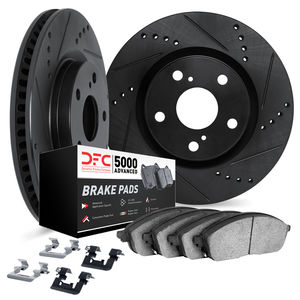 Dynamic Friction 8512-40498 - Front Brake Kit - Black Zinc Coated Drilled and Slotted Rotors and 5000 Brake Pads with Hardware