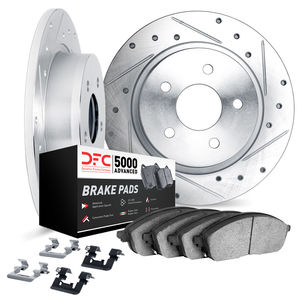 Dynamic Friction 7512-45062 - Rear Brake Kit - Drilled and Slotted Silver Rotors with 5000 Advanced Brake Pads includes Hardware