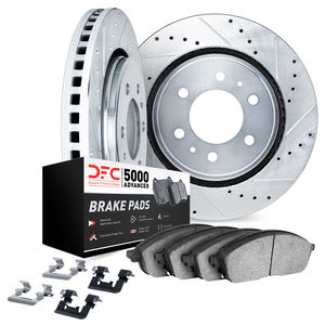 Dynamic Friction 7512-46132 - Rear Brake Kit - Drilled and Slotted Silver Rotors with 5000 Advanced Brake Pads includes Hardware