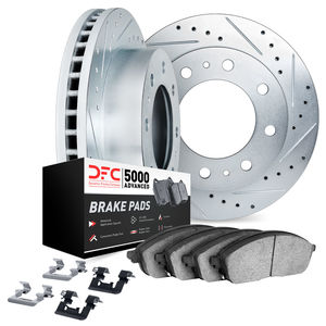 Dynamic Friction 7512-99636 - Front Brake Kit - Drilled and Slotted Silver Rotors with 5000 Advanced Brake Pads includes Hardware